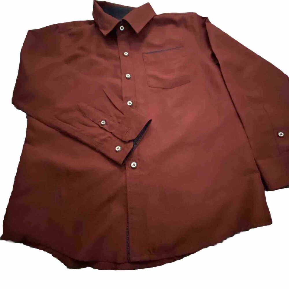 Craft And Flow Boys kids shirt long sleeve Button Down Burgundy Color Size12